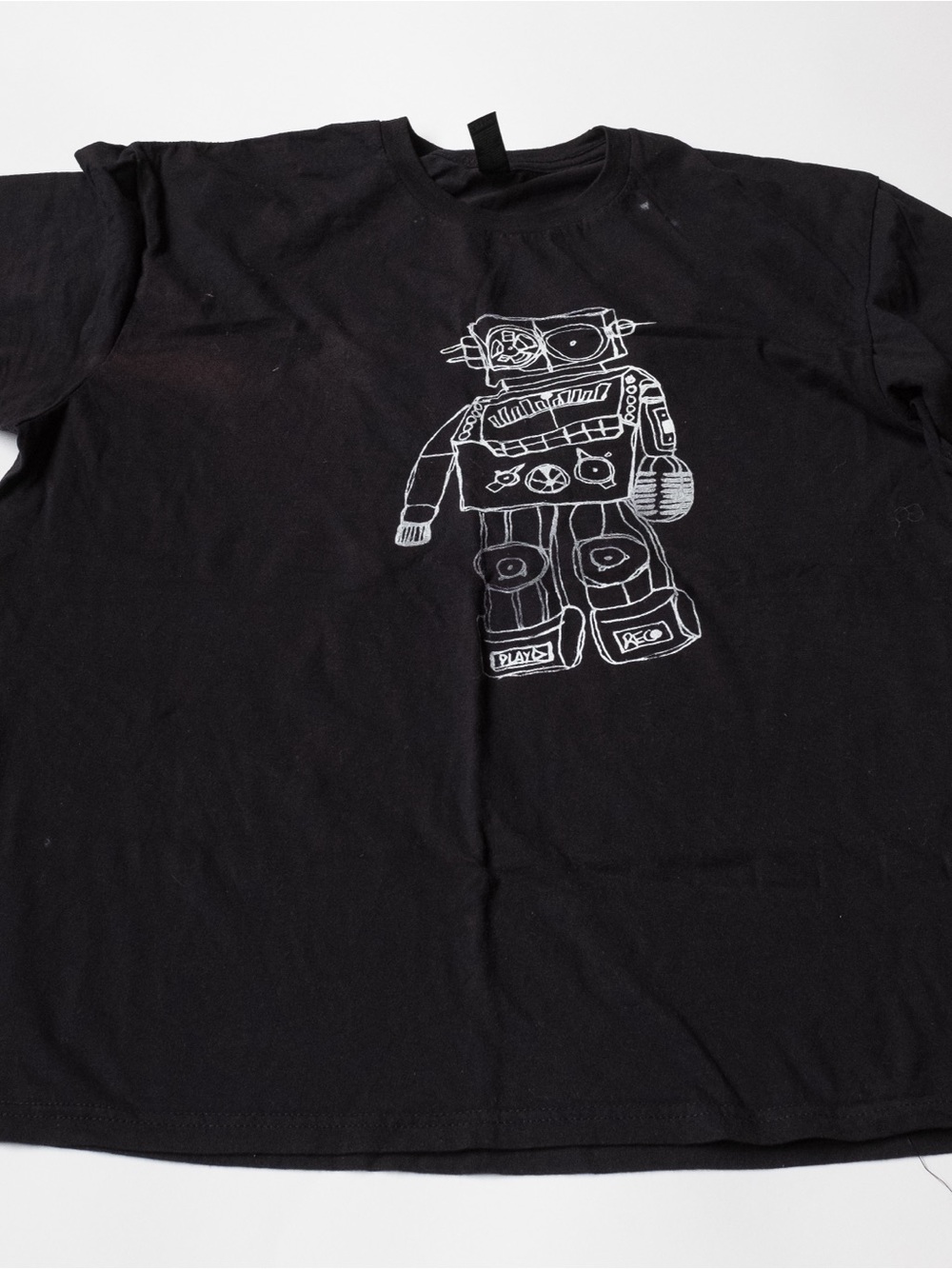 Gildan Black Tee with White Robot Graphic